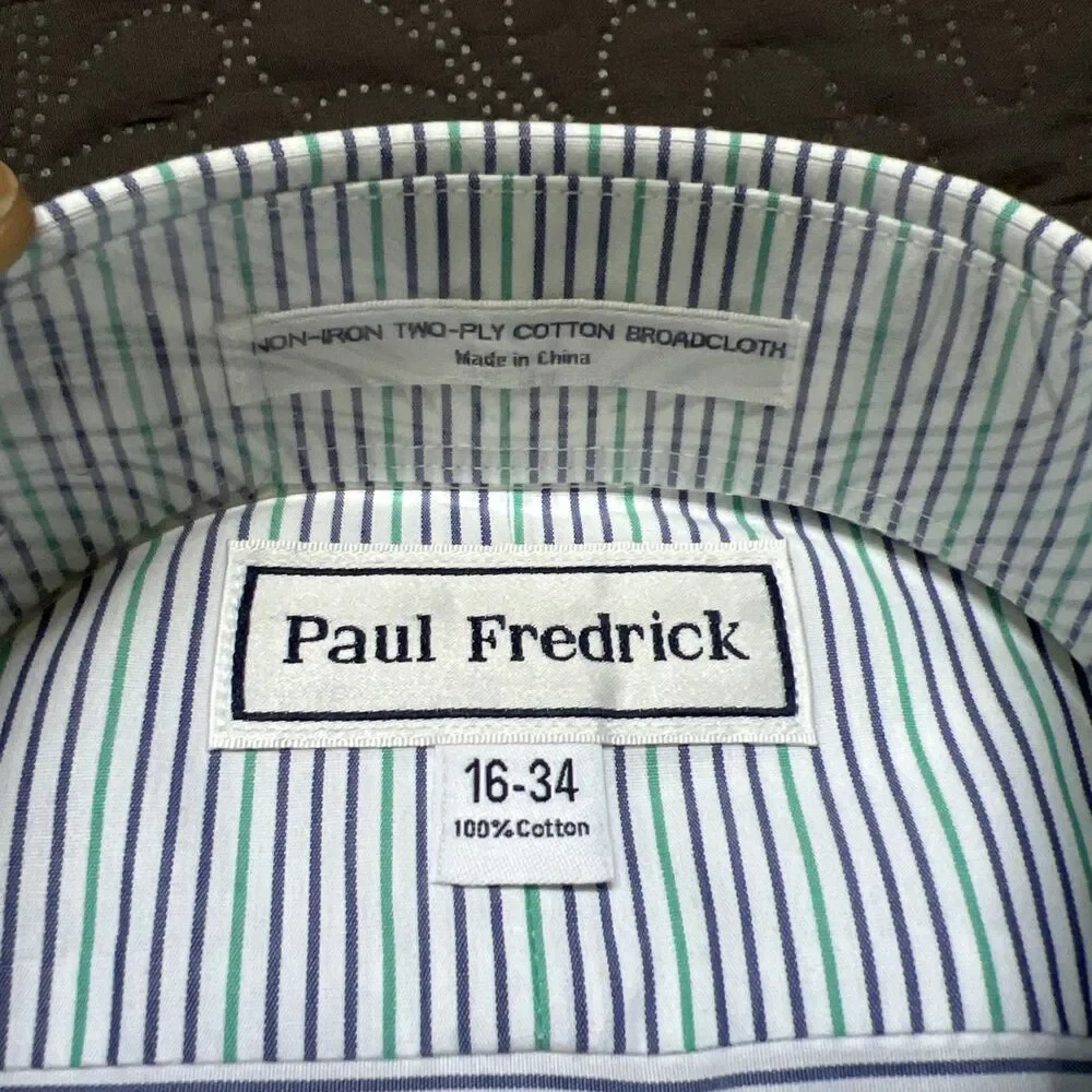 Paul Fredrick Non-Iron Two Ply Cotton Broadcloth Stripes Monogrammed EDE 16-34